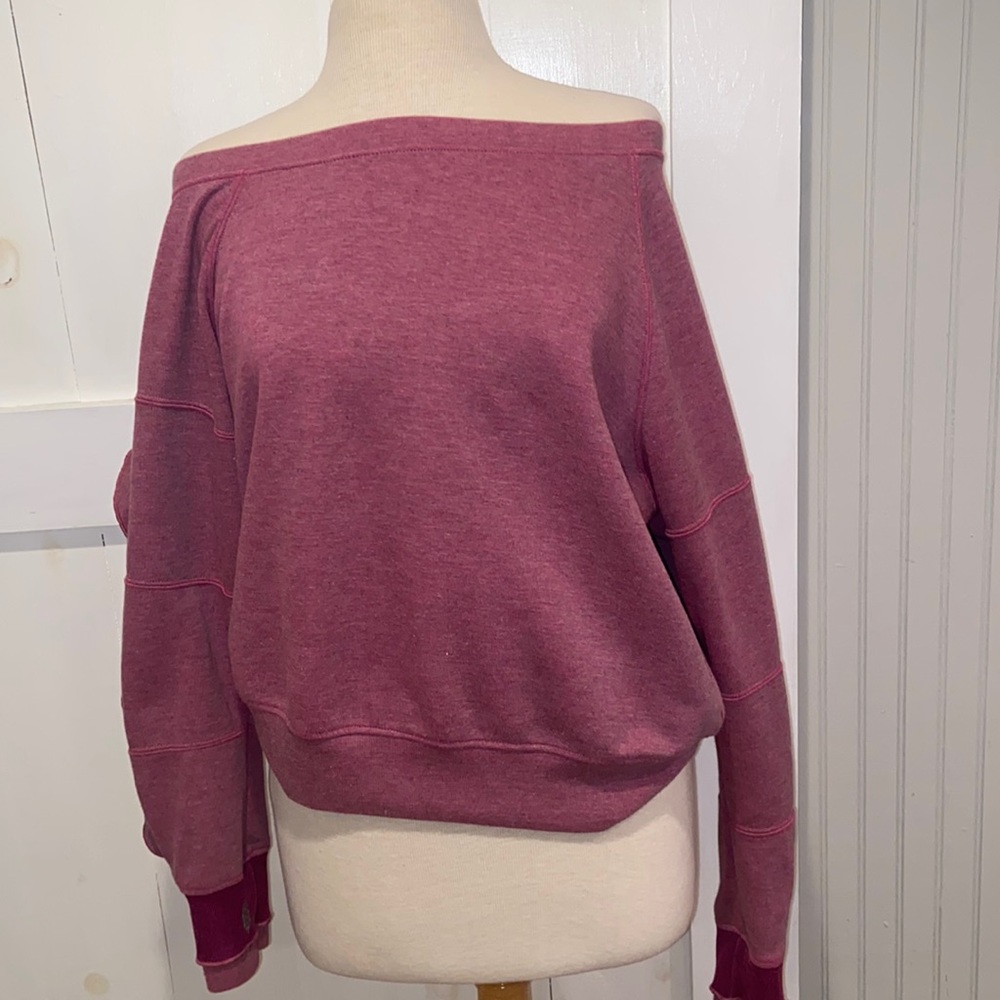 Free People Movement Pink Ruffled Off The Shoulder Sweatshirt